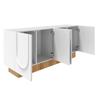 Buffet moderne - MODERNLUXE - 160x38x75 cm - 4 portes - Structure en U - Design en relief - Panneaux de particules - Blanc+naturel