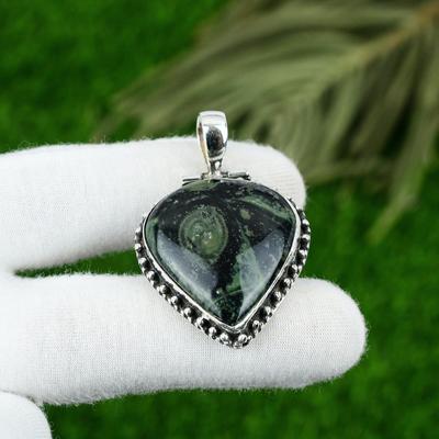 925 Silber Birne Natur Kambaba Jaspis Tochter Verlobung Lünettenanhänger Schmuck