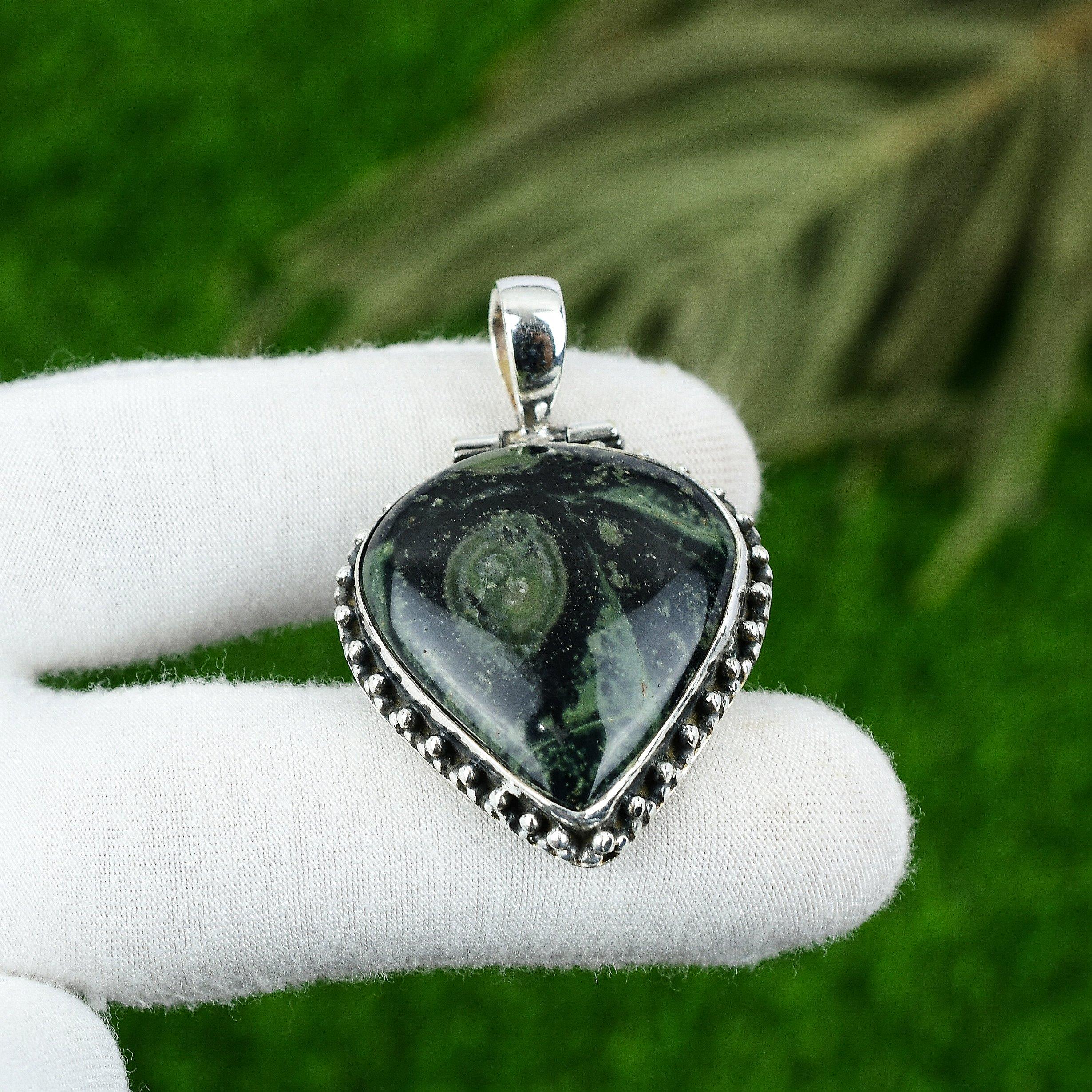

925 Silver Pear Natural Kambaba Jasper Daughter Engagement Bezel Pendant Jewelry