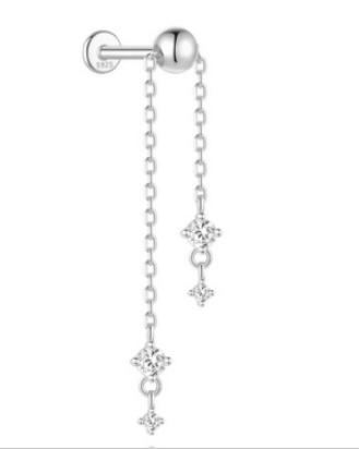 CANNER 1PC 925 Silver Eight-pointed Star CZ Piercing Earring For Women Tassel Chain Stud Earring Party Fine Jewelry