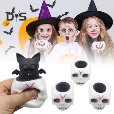 1/4/8/16 Stück Totenkopf-Squishy-Spielzeug, Halloween, dehnbares Skelett, Fledermaus, Zappelspielzeug, sensorisches Geisterspielzeug zum Stressabbau für Süßes oder Saures, Partys im Büro