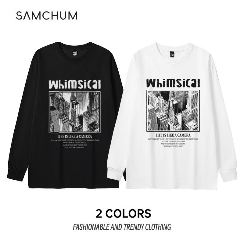 

American 300g Heavy Fleece Warm Round Neck Long Sleeve Casual Top M чорний