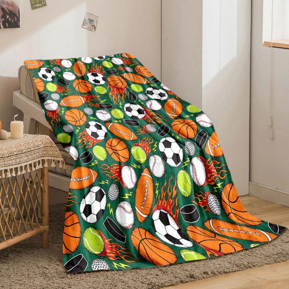 Various Sports Balls and Equipment Are Arranged with Fiery and Dynamic Accents. for All Seasons Blanket Lunch Break Throw Gift