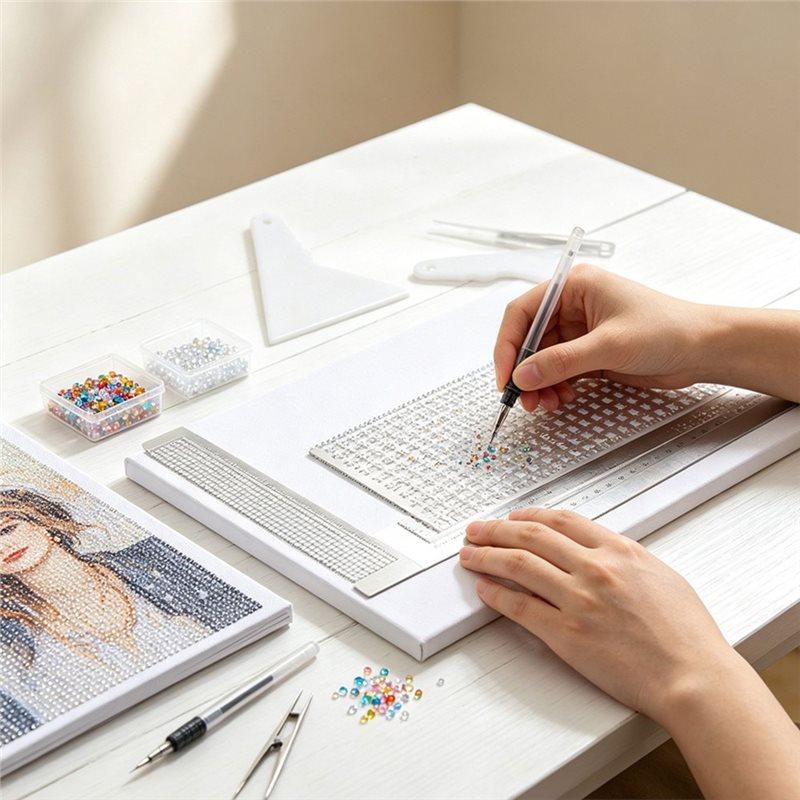 J1UL1N 3 Pcs Stainless Steel Diamond Painting Ruler Set For 5D Drawings With Blank Grids For Diamond Pasted Drawing