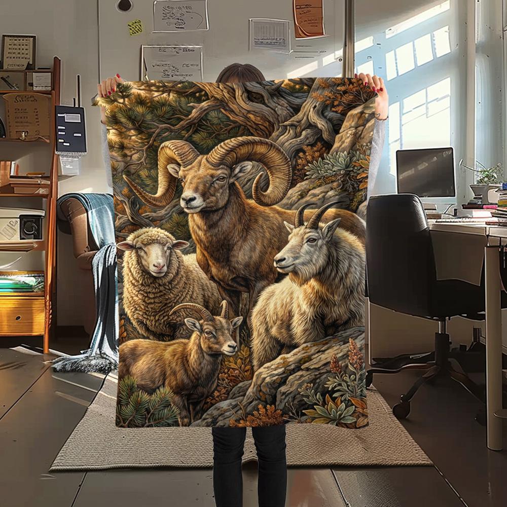 1PC Sheep Print FlAannel Blanket, High quality Comfortable for All Seasons, Home Decor, Warmth and Comfort