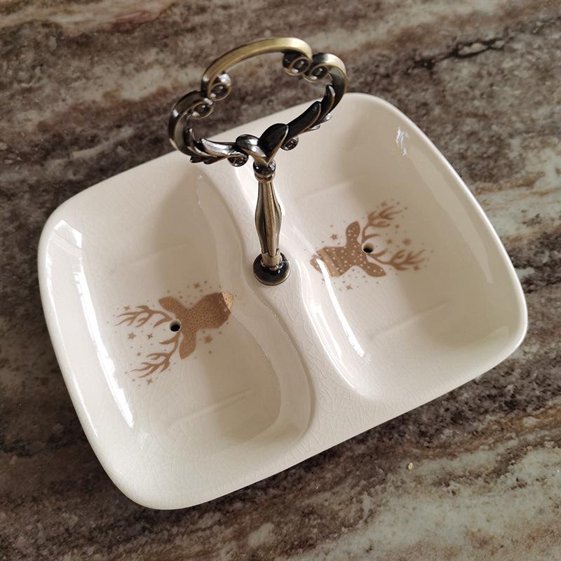 

Керамическая мыльница с трещинами в европейском стиле, двухсекционная, с ручкой для слива, бытовая, мыльница, мыльница для ванной