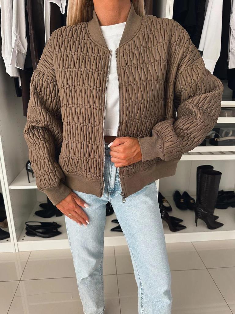 2025 Damen Herbst/Winter Bestickte Einfarbige Kurze Reißverschluss Baumwollgepolsterte Jacke