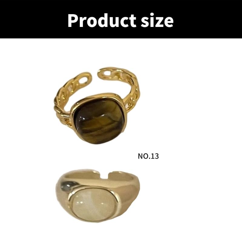 Vintage Amber Color Natural Stone Adjustable Ring Elegant Open Finger Ring Bohemian Style Jewelry for Fashionable Women