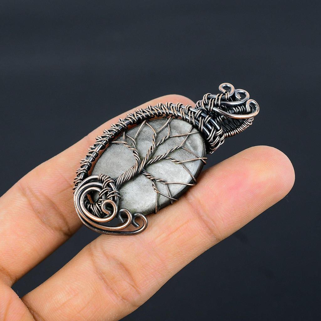 Silver Sheen Obsidian Pendant, 999 Copper Wire Wrapped Pendant Handmade Gemstone Jewelry, Gifts For Wife Brand New Pendant