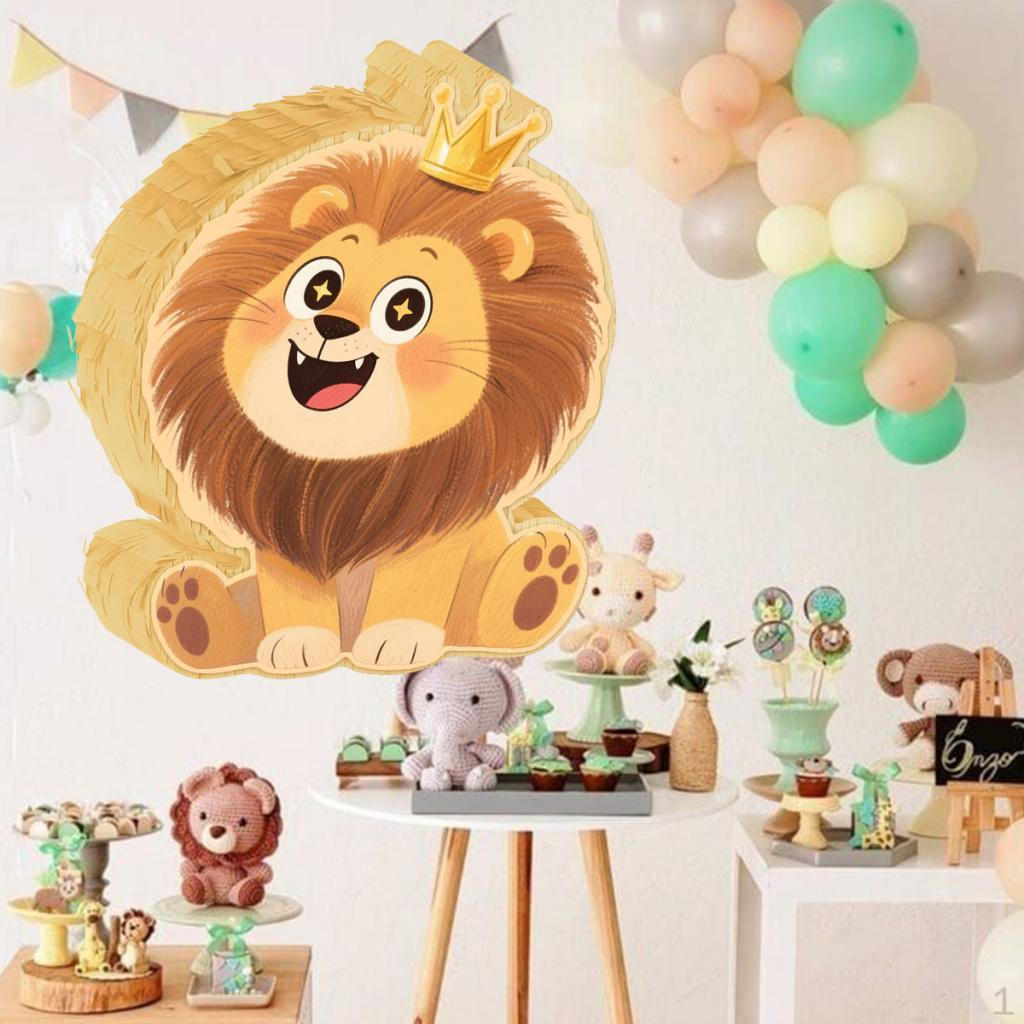 

Lion Pinatas Fun Party Game, Birthday Decoration with Rod Blindfold Confetti for Woodland, ,