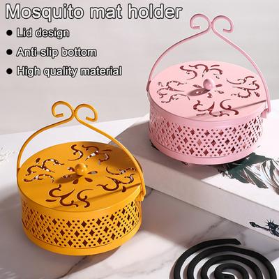 Iron Repellent Incense Coil Holder with Lid Handle Heavy Duty Metal Hollow