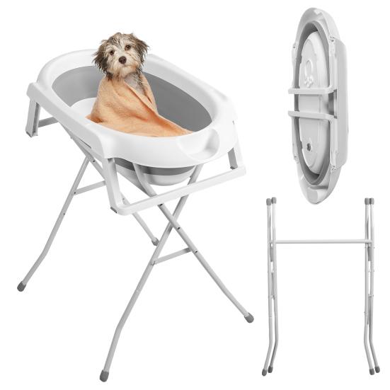 2-in-1 Foldable Dog Bathtub with Stand, Portable Pet Washing Station for Small Medium Dogs