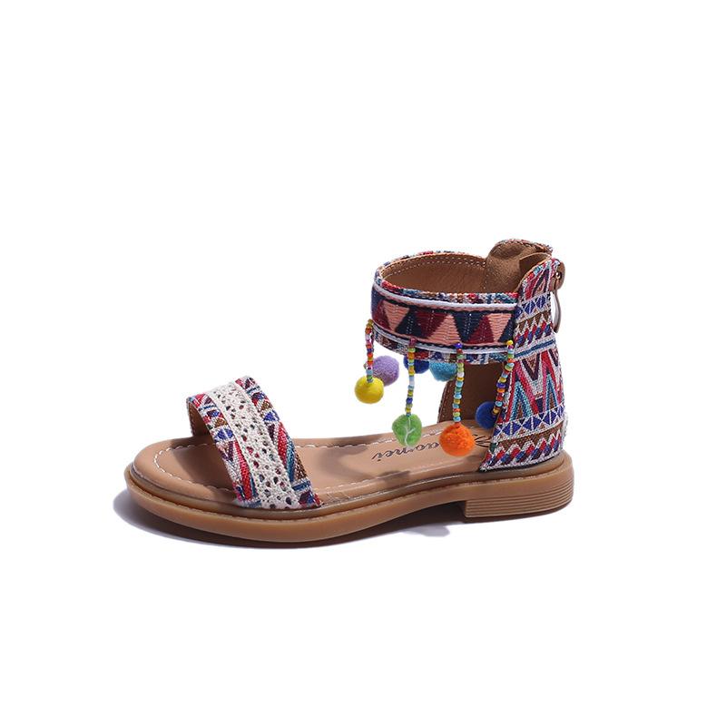 Summer Girl Sandals National Style Children's Causal Gladiator Sandals Fashion Tassel Retro Kids Princess Open-toe Roman Sandals