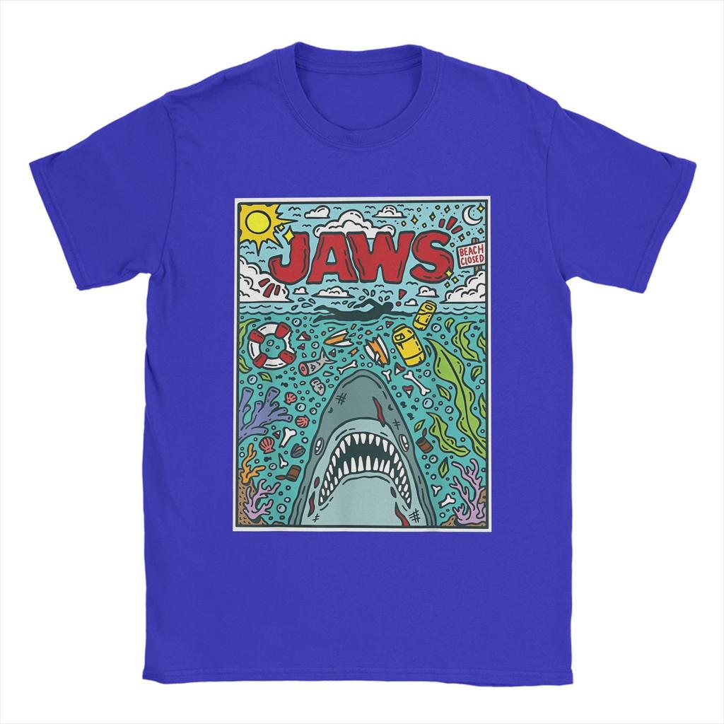 Jaws 50th Anniversary Poster Comic Cotton T Shirt For Men Summer Movie Graphic Aesthetic T Shirts O Neck Tees Big Size Tops