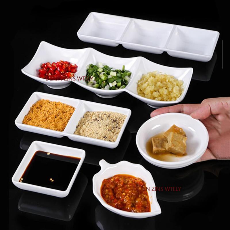 10PCS White Melamine Sauce Dish Multi-grid Seasoning Plate BBQ Hot Pot Dipping Bowl Restaurant Condiment Small Serving Platter