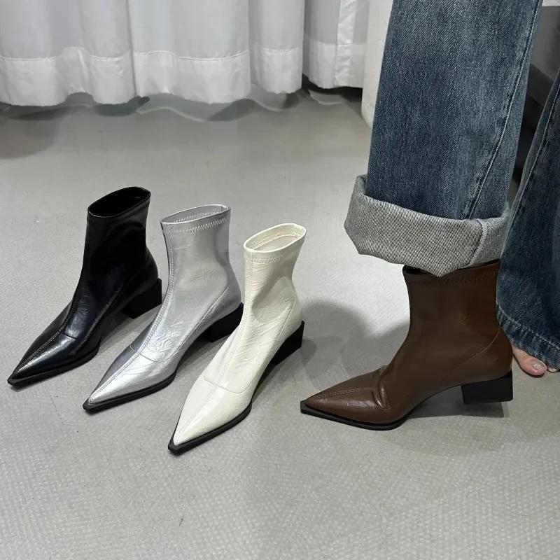 Fashion Autumn Women Ankle Boots Shoes Fashion Pointed Toe Ladies Short Boot Square Low Heel Casual Winter Women's Footwear