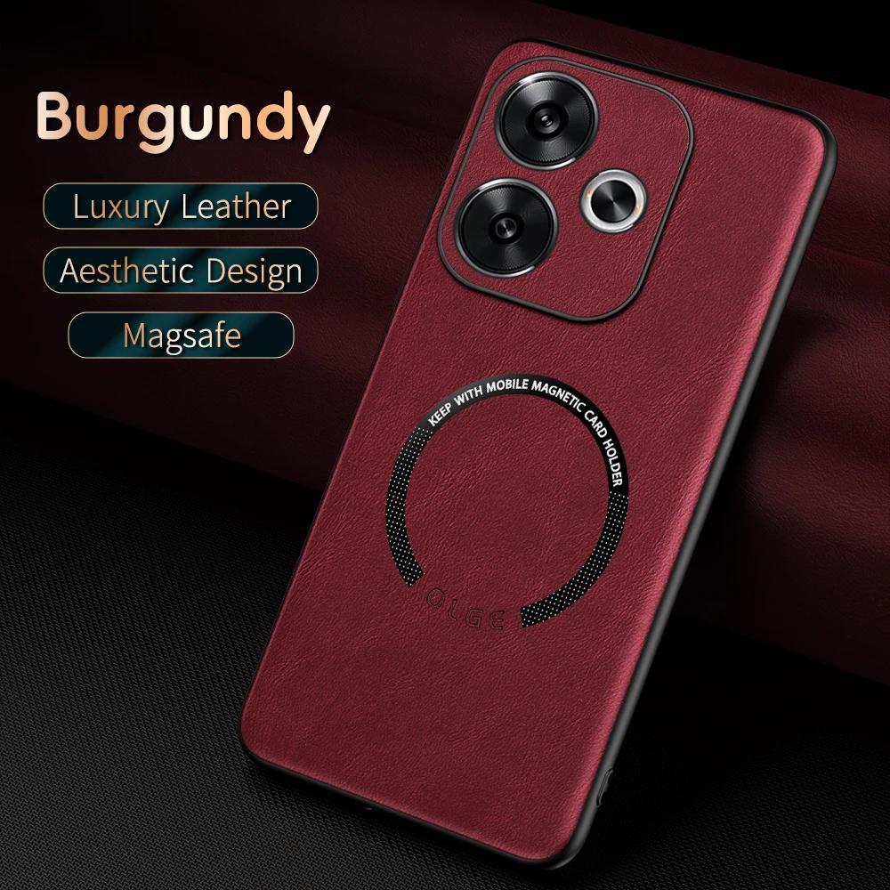 

Для POCO F6 F6 Pro Кожа с узором коровьей шкуры из ПУ с мелкими отверстиями Внешнее магнитное кольцо Мягкий край Противоударный Защита от отпечатков пальцев Чехол для телефона For POCO F6 красный