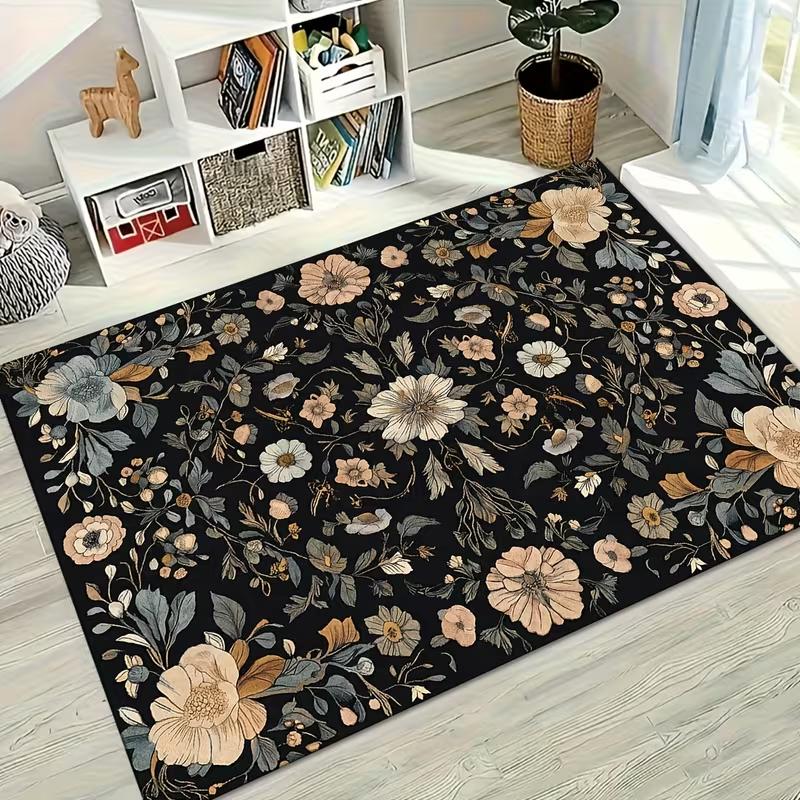 Boho Folk Art Bird Floral Print Rug Soft Non-Slip Carpet Vintage Botanical Bird Mat Indoor Home Decor Carpet for Living Room
