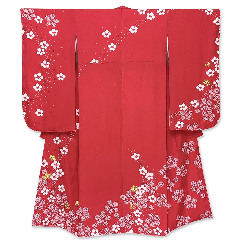 7 Years Girl In Pure Genuine Shibori Gold Piece Picture Kimono HYS218 [Muromachi-st.] Shichi-Go-San Kimono, Old, (Made Japan, Silk), Pattern,