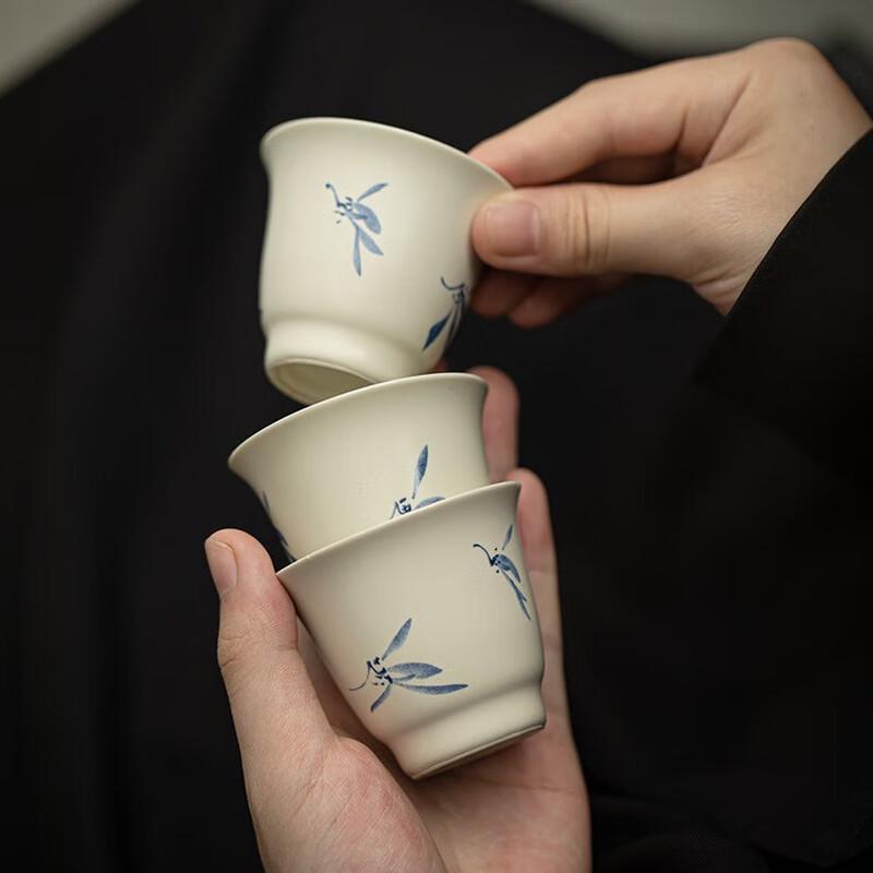 Zhinianhua Hand-Painted Orchid Ceramic Gongfu Teacup Set (6-Piece)
