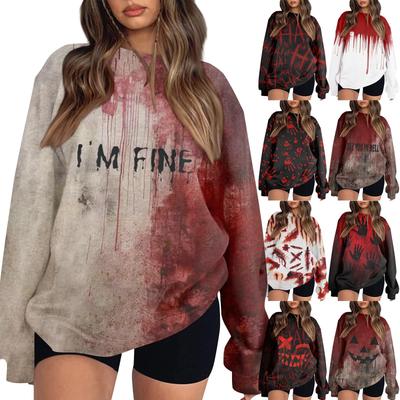 Damenmode Lässig Langarm Halloween Bedrucktes Hals-Sweatshirt Top