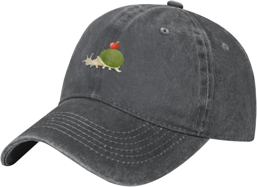 Snail Carrying Apple Embroidered Baseball Cap Distressed Denim Adjustable Cotton Hat Casual Unisex