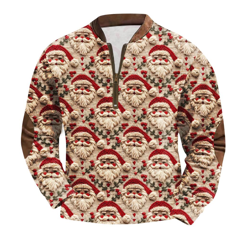 Men's Fashion Christmas Printed Corduroy Zipper Shirt