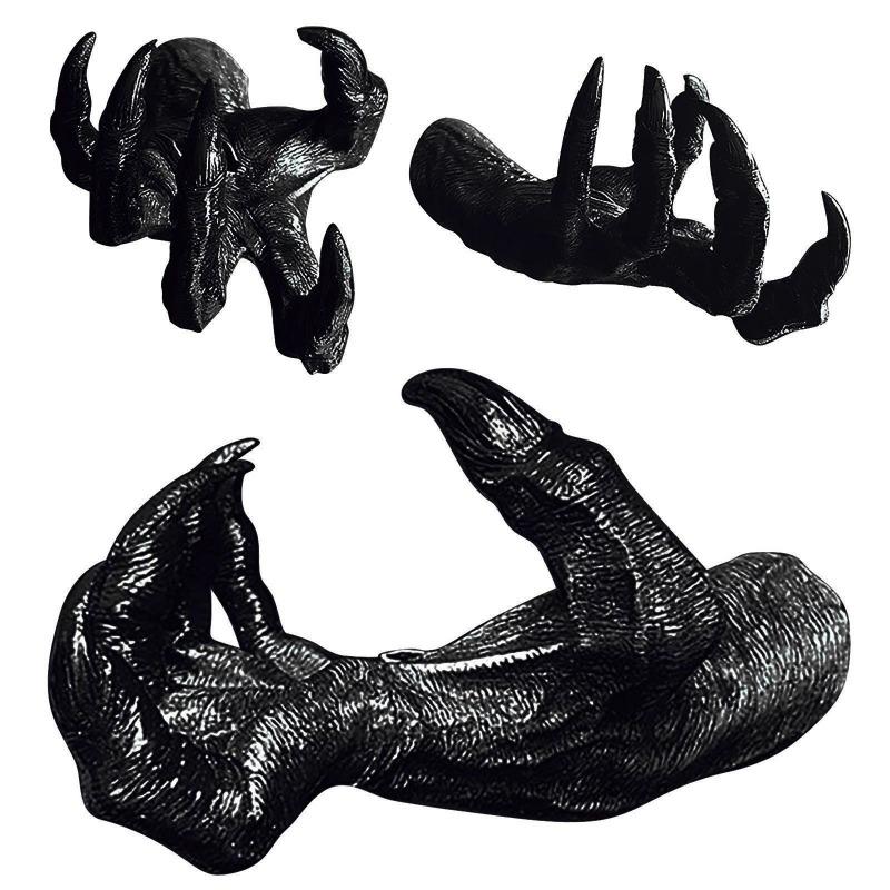 1pc-Black Resin Demon Claw Wall Hanger Halloween Party Decor Spooky 3D Hand Sculpture Wall Mounted Jewelry Holder Home Deco