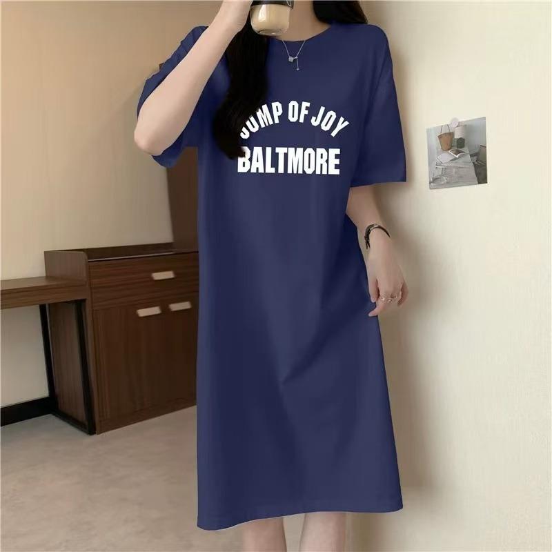 

Женское платье-футболка с короткими рукавами и круглым вырезом, большого размера, свободного кроя, длинное, в стиле кэжуал, длиной до колена, для сна 4XL темно-синий