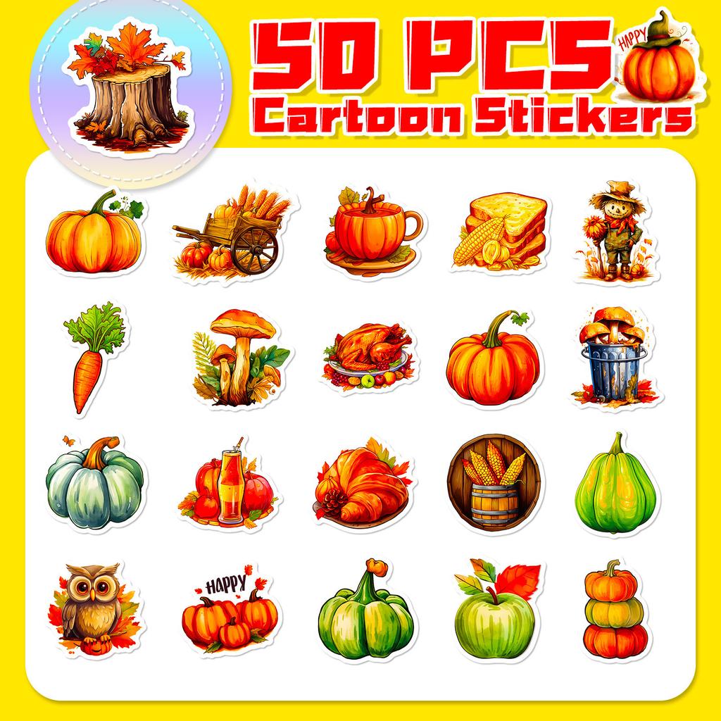 50 Thanksgiving Stickers New Products Turkey Cartoon Animals Children's Stickers Thanksgiving Doodle Decoration Temu