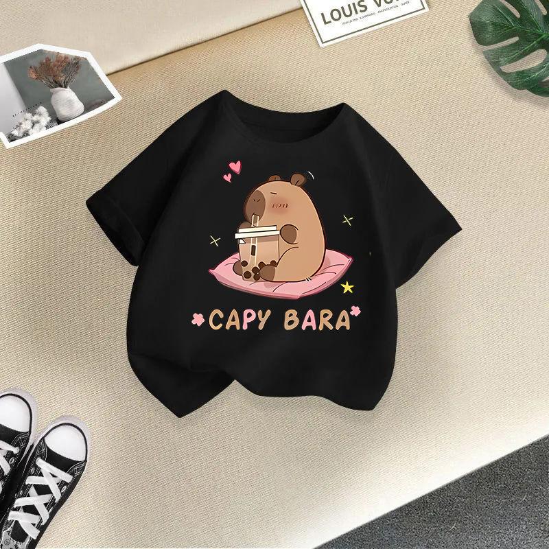 Nouveau T-shirt d'été mignon Animal Capybara Mode Imprimé pour Enfants Manches Courtes Mode Vêtements pour Enfants Purs
