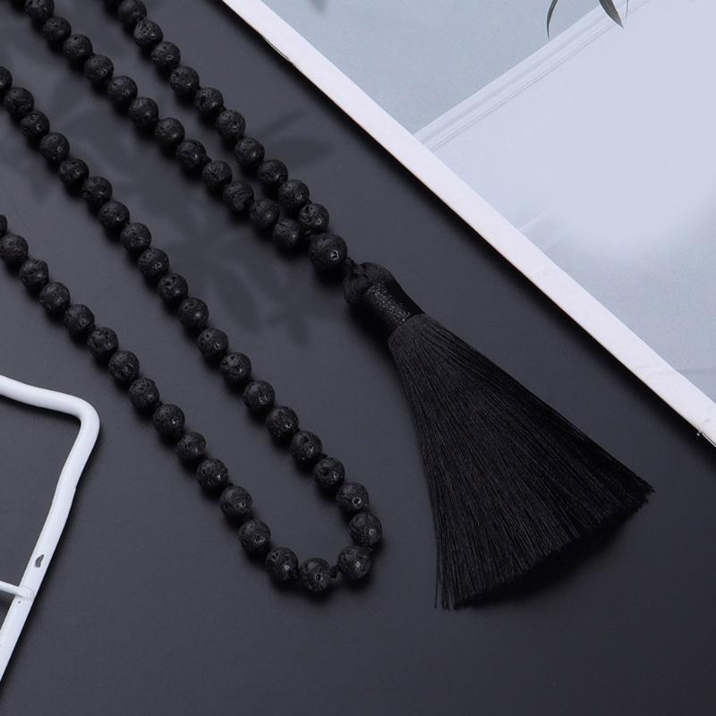 Hand Knotted Beads Necklace with Natural Stone Tassels Spiritual Jewelry Prayer Necklace for Everyday Wear and Rituals