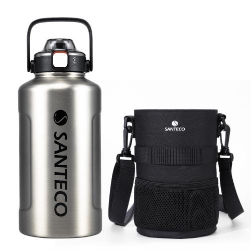 SANTECO Vacuum Insulated Water Bottle, Large Capacity, 1900ml, Keeps Cold or Hot, Stainless Steel Bottle with Straw, Compatible with Direct Drinking S