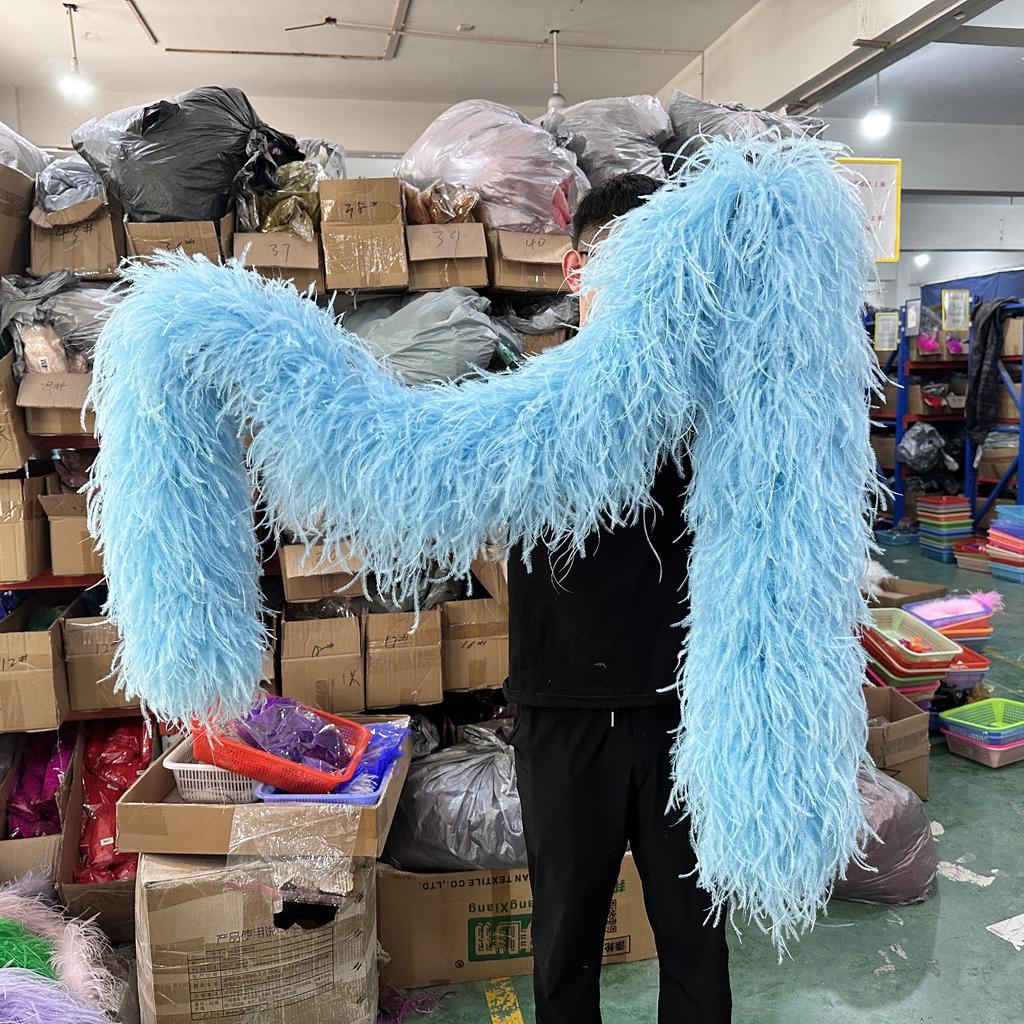 DIY Blau Natürliche Straußenfedern Boa Schal 1-20 Lagen Flauschige Federn Band Schal für Hochzeit Weihnachten Schal Röcke Nähzubehör