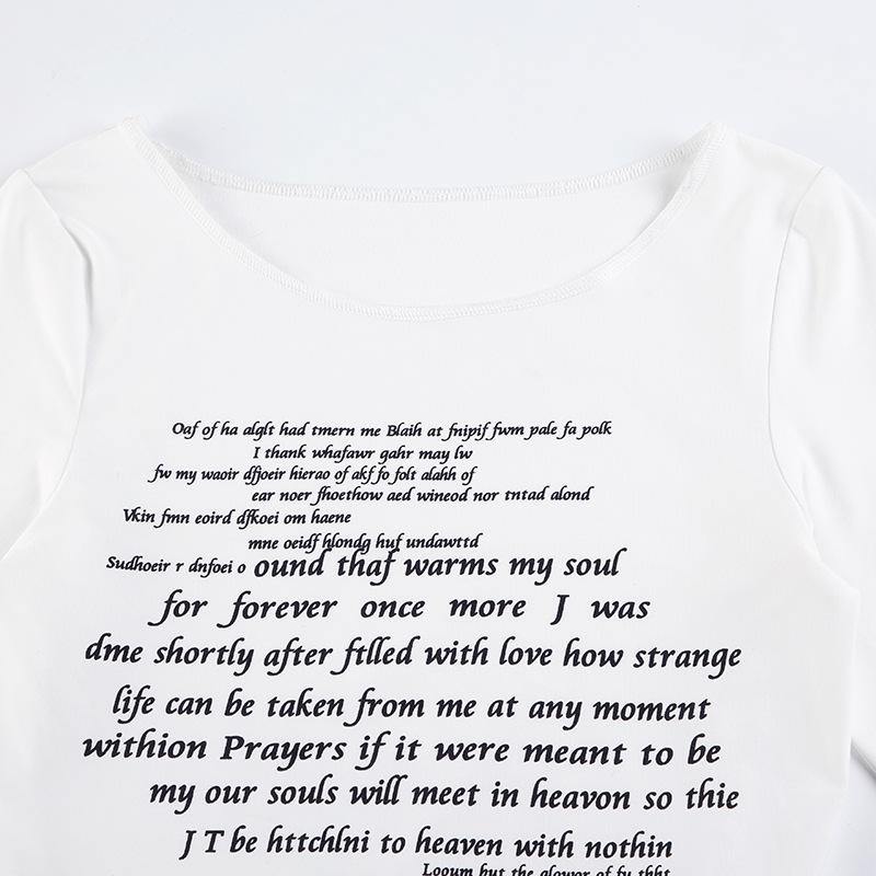 Kryddig tjej basic stickad slim fit rund hals bokstavstryckt slits långärmad T-shirt för kvinnor