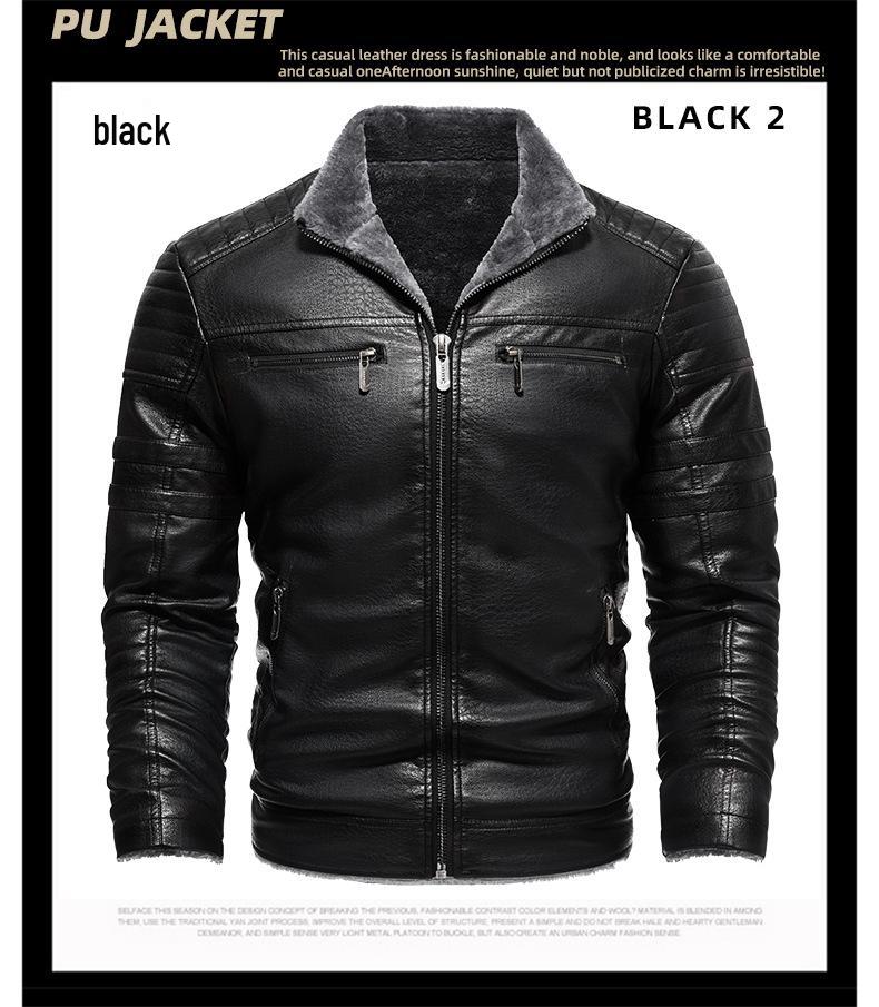 Men's Retro Faux Leather Jacket with Multi-Pockets, Fleece-lined PU, Business Casual Outerwear