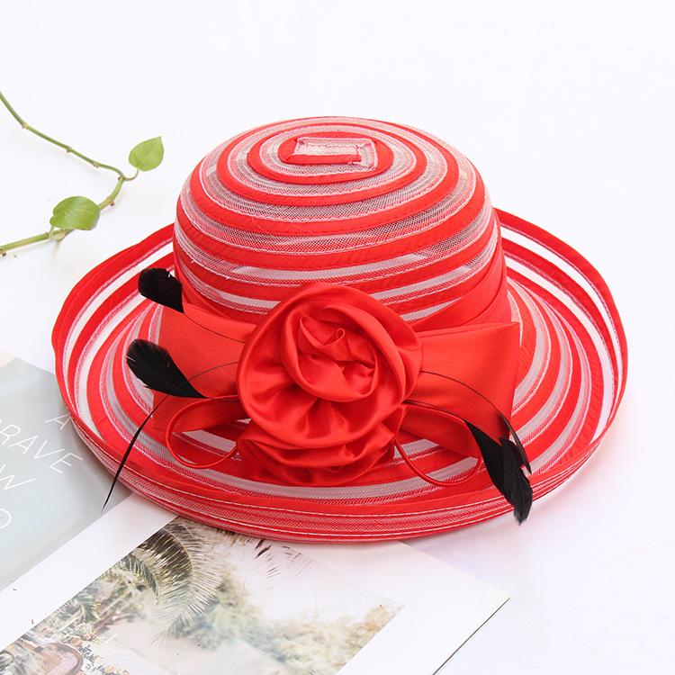 Curled Sun Hat Temperament Flower Wedding Dress Top Hat Women'S Summer Cloth Strip Mesh Sun Protection Sun Hat
