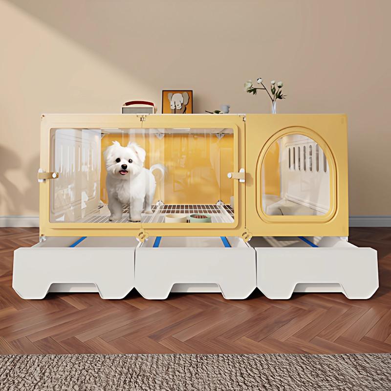 Villa per Cani Piccoli con Toilette Gabbia Trasparente Panoramica per Animali Domestici Suite Monostanza Casa per Animali Domestici Spaziosa Separazione Sistema di Canile per Cani