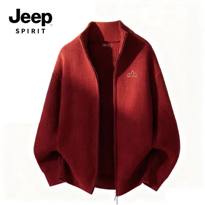 JEEP SPIRIT Men's Heavyweight Windproof Stand-Collar Cardigan Sweater