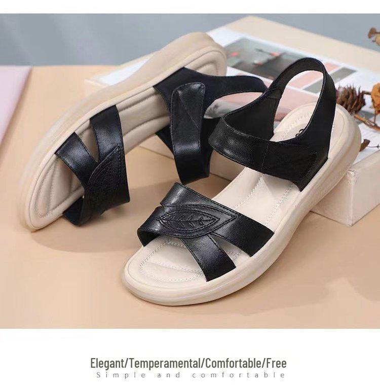 Women's Summer Velcro Flat Heel Sandals - Lightweight, Comfortable, Versatile Outdoor Wear for Middle-Aged and Elderly