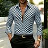 2026 Nuova Camicia da Uomo Geometrica a Griglia di Diamanti Bianca e Nera, Camicia Stampata Personalizzata, Abbigliamento da Uomo Versatile alla Moda Casual