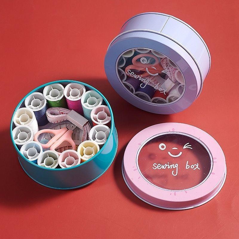 Home General Merchandise Wrought Iron Nordic Style Sewing Box, Round Needle and Thread Set, Sewing Tool Sewing Kit