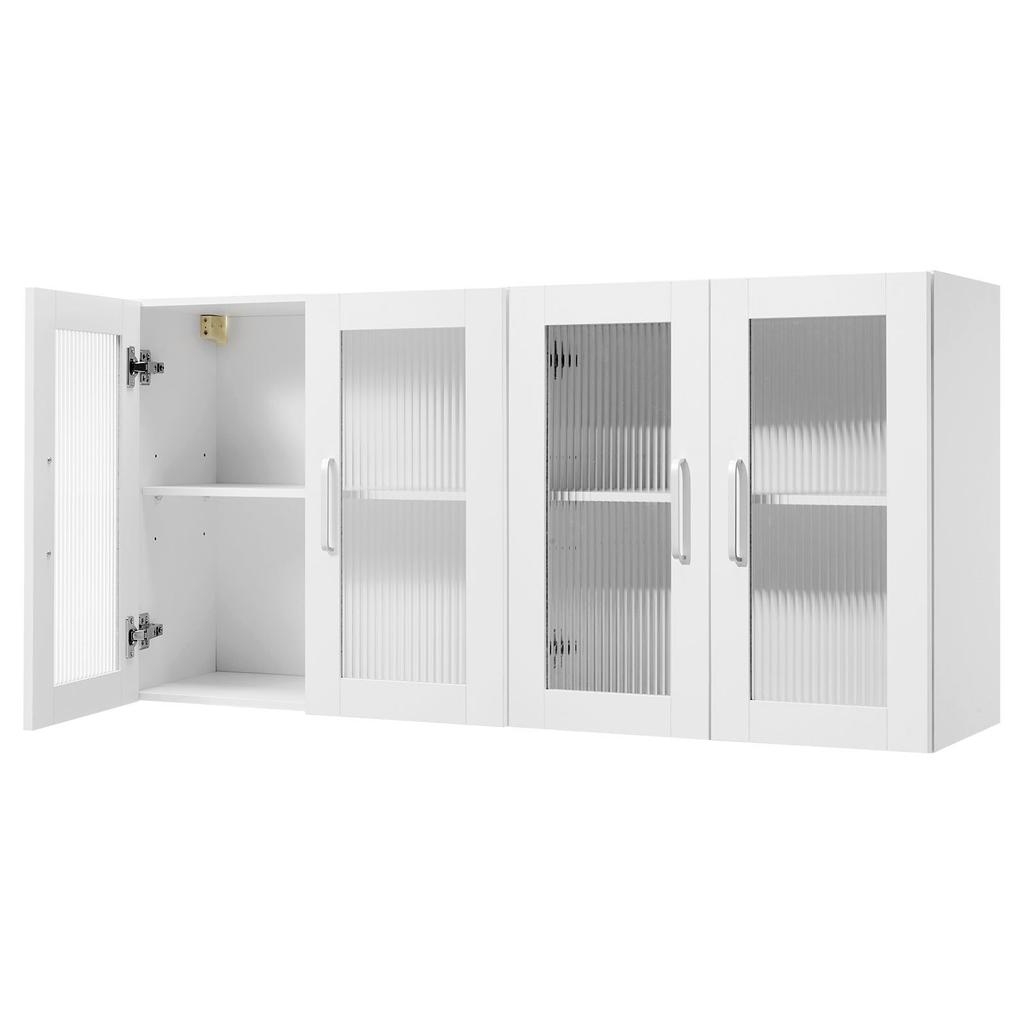 VEVOR Laundry Room Wall Cabinet, 2-Tier Wall Mounted Cabinet with Adjustable Shelf, Cupboard Storage with 4 Doors, for Kitchen, Bathroom, Laundry