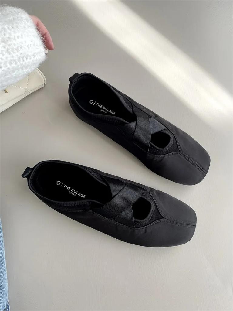 Fashion 2025 New Women's Ballet Slippers Pink Soft Sole Shallow Heel Round Head Fiberglass Fabric Retro Style Low Heel