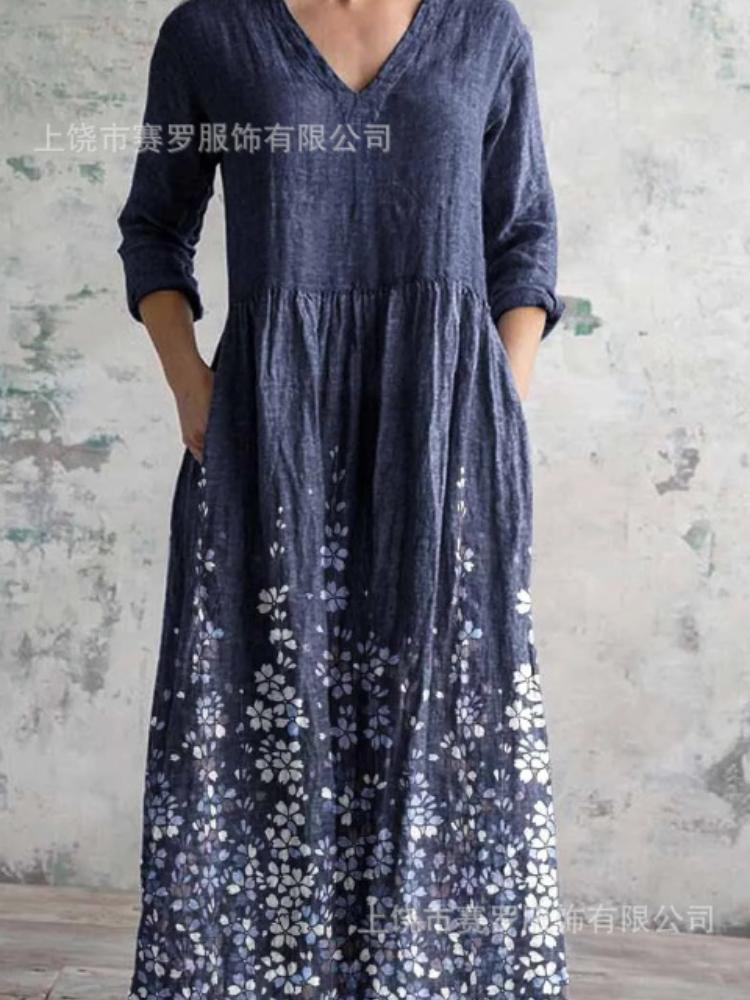 

Женское платье макси с длинным рукавом и V-образным вырезом, с полосатым узором, струящееся платье длиной до щиколотки, повседневное элегантное платье XL