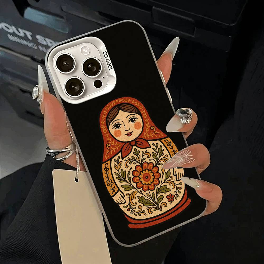 Russian -Dolls- Matryoshka Phone Case For iPhone 17,16,15,14,13,12,11 Plus,Pro Max,XS,white Silver Phone Case