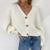 Winter Loose Solid Color V-neck Button Knit Cardigan Top For Women