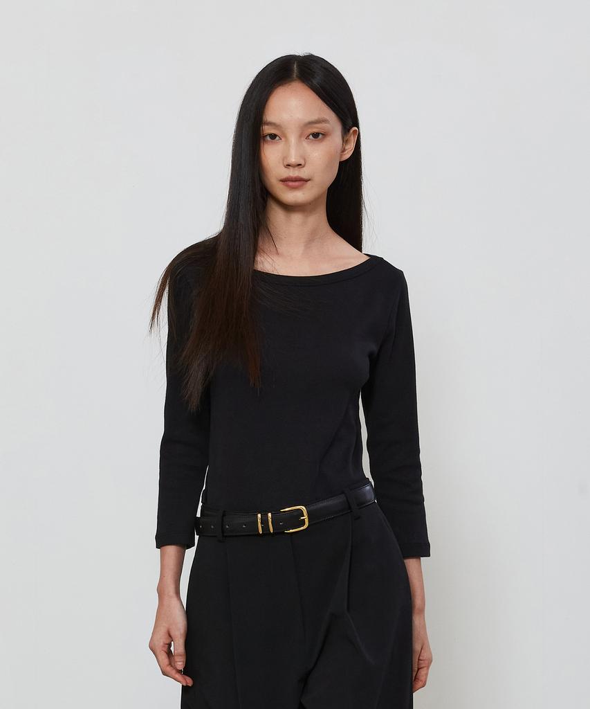 NOTIA Boat Neck Ribbed T-Shirt - Black