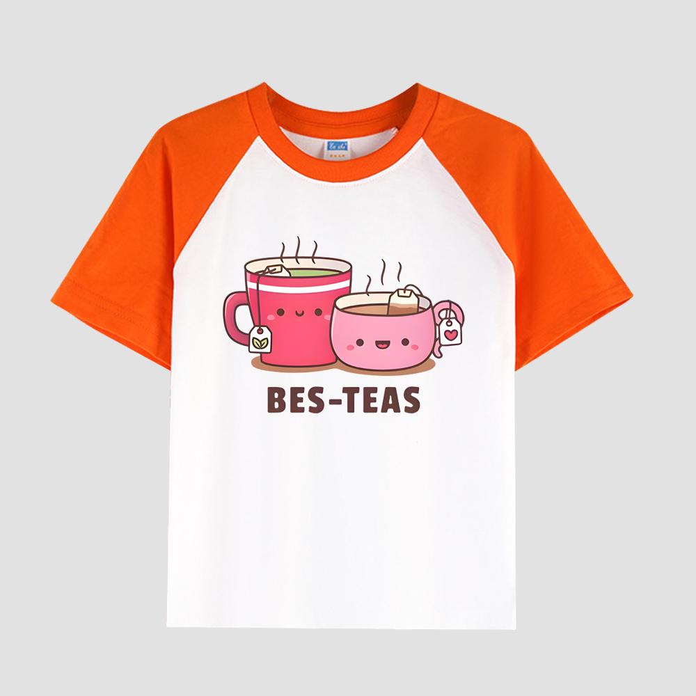 Dívčí ležérní tričko s krátkým rukávem a potiskem, bavlněná tkanina, dětský módní letní top