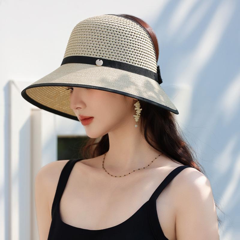 Pălărie Nouă Pălărie de Paie Lafite Premium pentru Femei Călătorie Vacanță Protecție Solară Pălărie de Soare Pălărie de Soare de Paie cu Vârf Gol